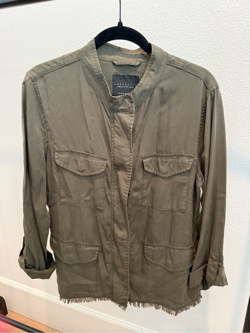 Sanctuary Olive Green Utility Jacket with Frayed Hem